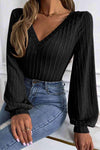 V-Neck Long Sleeve Knit Top Black Blouses - Tophatter Daily Deals