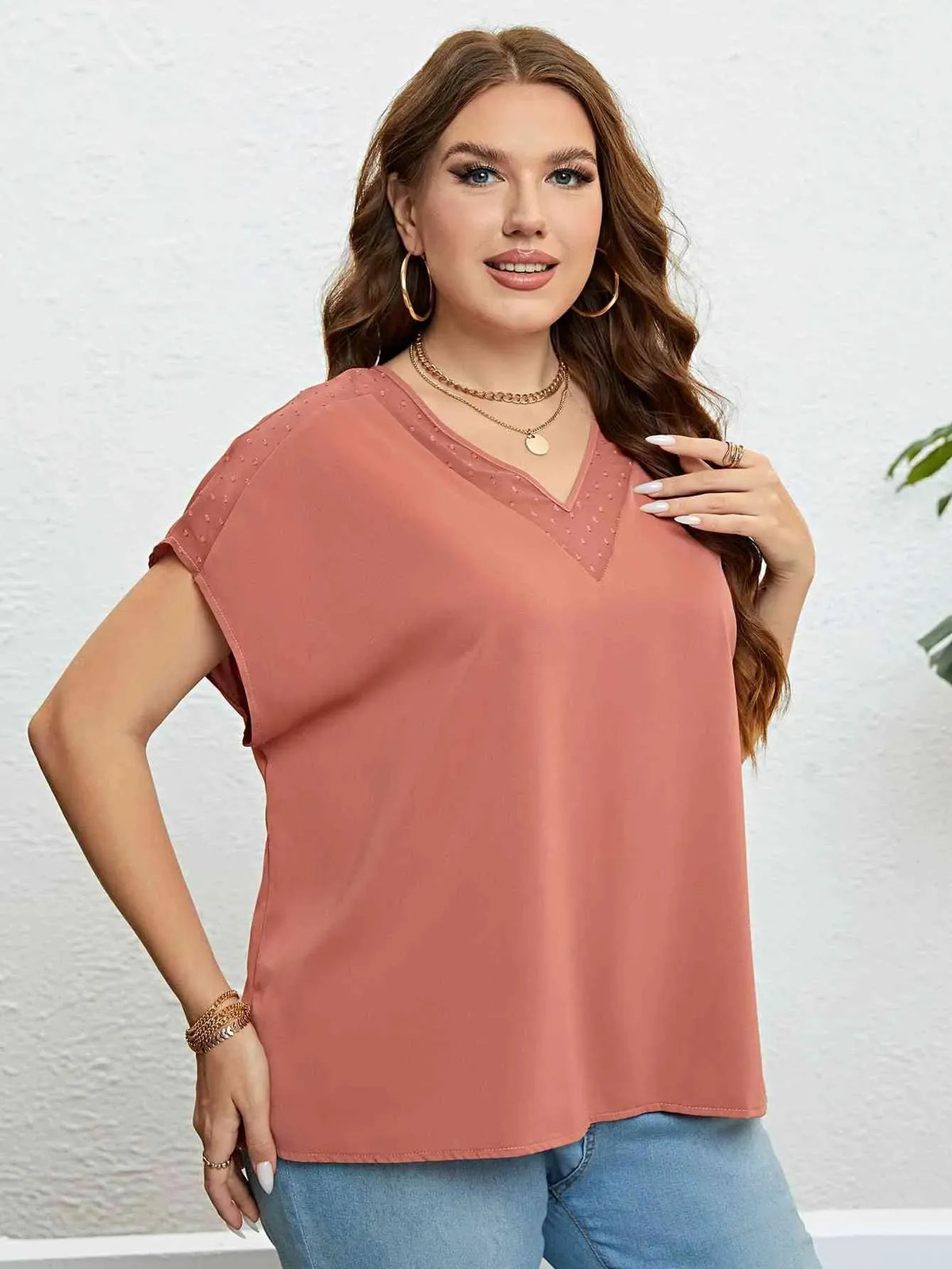 V-Neck Short Sleeve Blouse Blouses - Tophatter Daily Deals