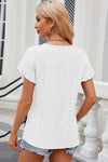 Eyelet Round Neck Petal Sleeve T-Shirt Women's T-Shirts - Tophatter Daily Deals