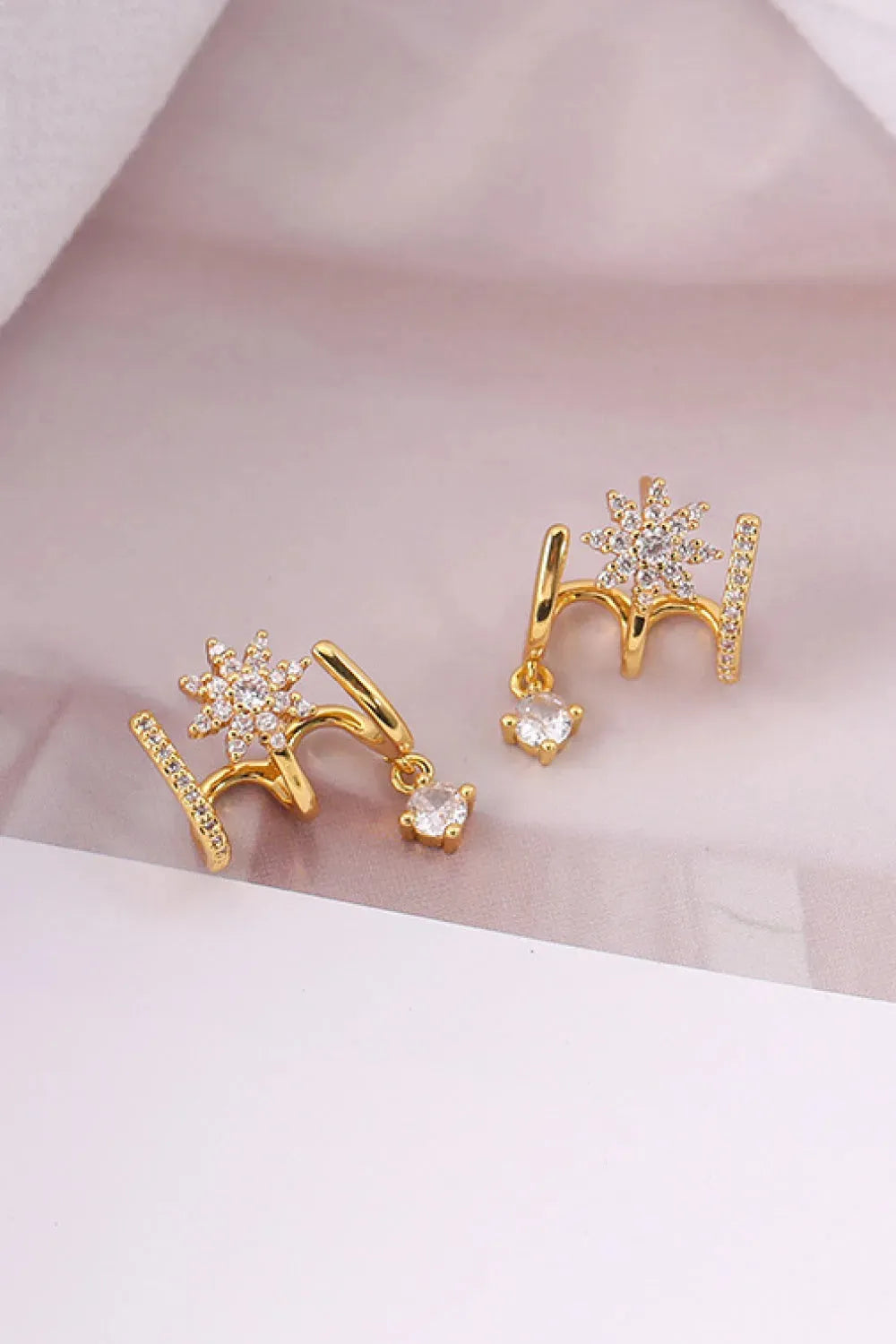 18K Gold Plated Flower Zircon Earrings Earrings - Tophatter Daily Deals