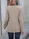 Ribbed Buttoned Round Neck Long Sleeve T-Shirt Women's T-Shirts - Tophatter Daily Deals