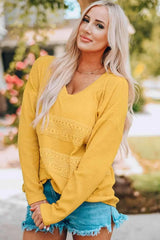 Ribbed Lace Trim V-Neck Top Blouses - Tophatter Daily Deals