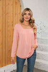 Square Neck Long Sleeve T-Shirt Blush Pink Women's T-Shirts - Tophatter Daily Deals