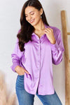 Zenana Satin Button Down Long Sleeve Shirt Blouses - Tophatter Daily Deals