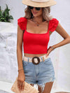 Square Neck Cap Sleeve Cropped Top Blouses - Tophatter Daily Deals