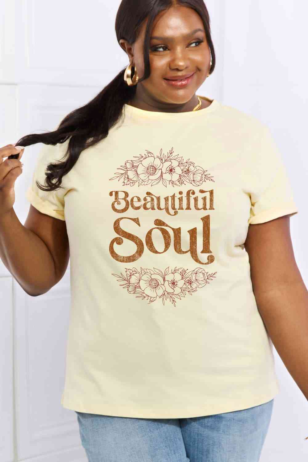 Simply Love Full Size BEAUTIFUL SOUL Graphic Cotton Tee Women's T-Shirts - Tophatter Daily Deals