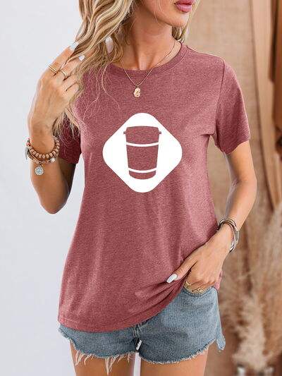 Graphic Round Neck Short Sleeve T-Shirt Light Mauve Women's T-Shirts - Tophatter Daily Deals