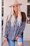 Animal Print Color Block V-Neck Flounce Sleeve Blouse Black White Brown Blouses - Tophatter Daily Deals