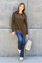 Basic Bae Full Size Round Neck Long Sleeve Top Blouses - Tophatter Daily Deals