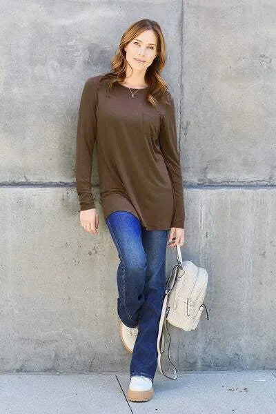 Basic Bae Full Size Round Neck Long Sleeve Top Blouses - Tophatter Daily Deals