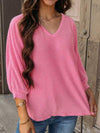 Striped V-Neck Raglan Sleeve T-Shirt Women's T-Shirts - Tophatter Daily Deals