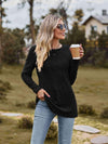 Ribbed Round Neck Long Sleeve Tee Women's T-Shirts - Tophatter Daily Deals