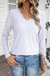 Eyelet V-Neck Long Sleeve T-Shirt Women's T-Shirts - Tophatter Daily Deals