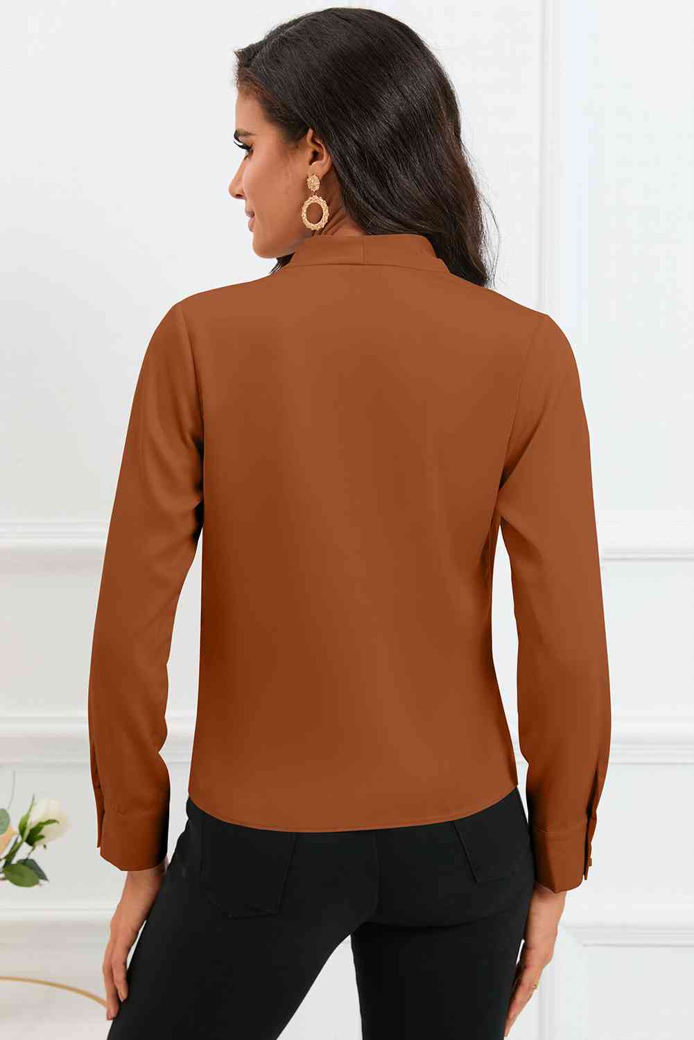 V-Neck Buttoned Long Sleeve Blouse - Tophatter Deals