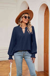 Notched Neck Flounce Sleeve Blouse - Tophatter Deals