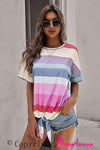 Rainbow Stripe Tie-Front Tee Shirt Women's T-Shirts - Tophatter Daily Deals