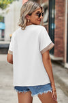 Openwork V-Neck Short Sleeve T-Shirt Women's T-Shirts - Tophatter Daily Deals