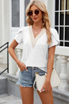 Eyelet V-Neck Petal Sleeve T-Shirt White Women's T-Shirts - Tophatter Daily Deals