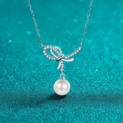 Natural Pearl Pendant Moissanite 925 Sterling Silver Necklace Moissanite - Tophatter Daily Deals