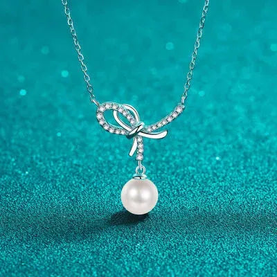 Natural Pearl Pendant Moissanite 925 Sterling Silver Necklace Moissanite - Tophatter Daily Deals