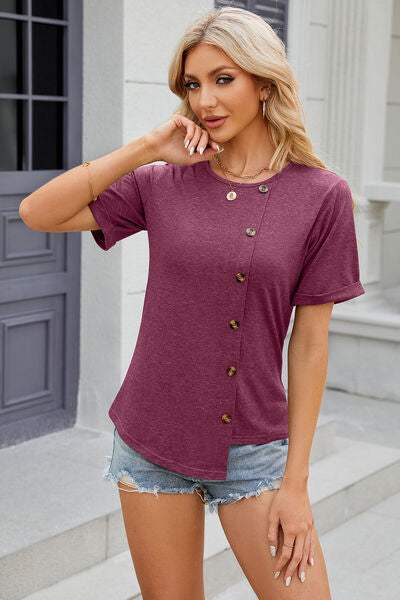 Round Neck Short Sleeve T-Shirt Women's T-Shirts - Tophatter Daily Deals