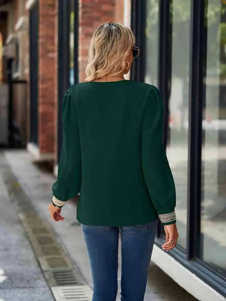 V-Neck Long Sleeve Blouse Blouses - Tophatter Daily Deals