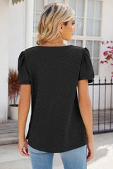 Eyelet Puff Sleeve T-Shirt Women's T-Shirts - Tophatter Daily Deals