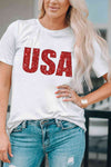 USA Graphic Round Neck Tee Women's T-Shirts - Tophatter Daily Deals