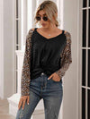 Leopard Twist Front Cold-Shoulder Tee Black Women's T-Shirts - Tophatter Daily Deals