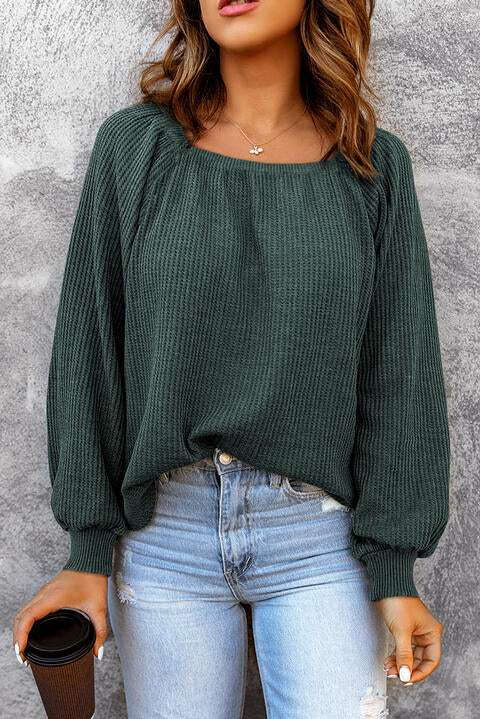 Square Neck Waffle-Knit Top Black Forest Blouses - Tophatter Daily Deals