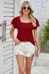 Square Neck Flutter Sleeve Top Blouses - Tophatter Daily Deals