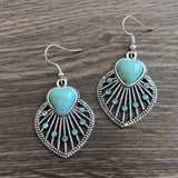 Artificial Turquoise Rhinestone Heart and Leaf Shape Earrings Earrings - Tophatter Daily Deals