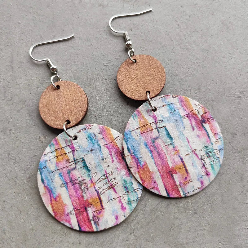 Round Shape Wooden Dangle Earrings Style E One Size Earrings - Tophatter Daily Deals