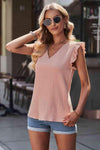 Ruffle Shoulder V-Neck Top Blouses - Tophatter Daily Deals