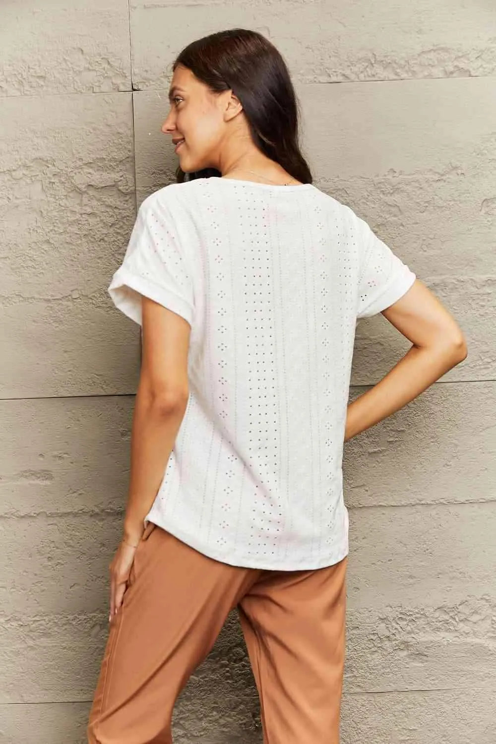 Eyelet Short Sleeve Blouse Blouses - Tophatter Daily Deals