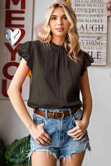 Textured Butterfly Sleeve Blouse Black Blouses - Tophatter Daily Deals