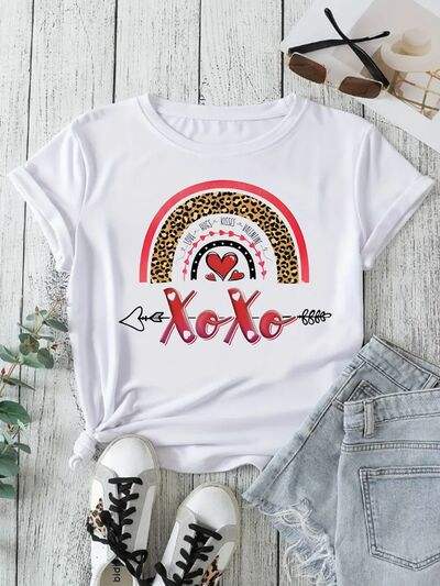 XOXO Leopard Round Neck Short Sleeve T-Shirt White Women's T-Shirts - Tophatter Daily Deals