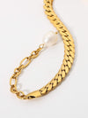 Thick Curb Stainless Steel Chain Bracelet with Pearl Bracelets - Tophatter Daily Deals
