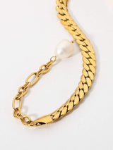 Thick Curb Stainless Steel Chain Bracelet with Pearl Bracelets - Tophatter Daily Deals