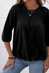 Gathered Detail Round Neck T-Shirt Women's T-Shirts - Tophatter Daily Deals