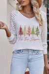 Graphic Striped Long Sleeve T-Shirt White Women's T-Shirts - Tophatter Daily Deals