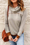 Contrast Cowl Neck Long Sleeve Top Blouses - Tophatter Daily Deals