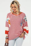 Exposed Seam Wide Sleeve Printed Top Burnt Coral Blouses - Tophatter Daily Deals