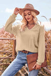 V-Neck Dropped Shoulder Waffle-Knit Blouse Blouses - Tophatter Daily Deals