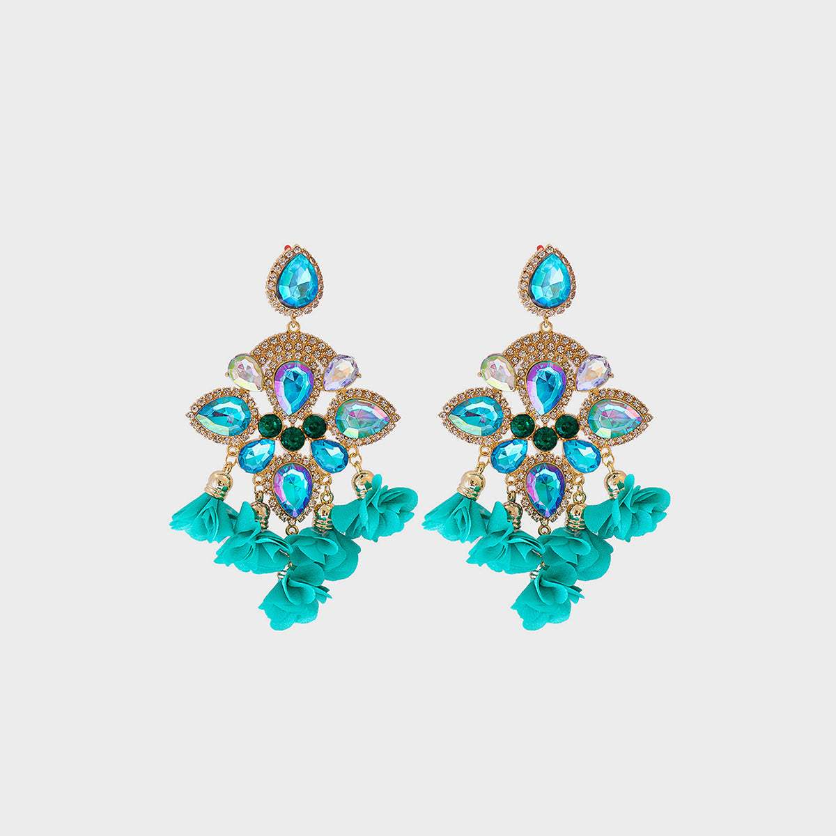 Flower Shape Rhinestone Alloy Dangle Earrings Teal One Size Earrings - Tophatter Daily Deals