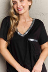 Plus Size Contrast Sequin V-Neck Tee Shirt Women's T-Shirts - Tophatter Daily Deals