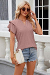 Eyelet Notched Short Sleeve T-Shirt Women's T-Shirts - Tophatter Daily Deals