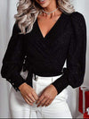 Surplice Tied Lantern Sleeve Blouse Black Blouses - Tophatter Daily Deals