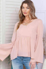 V-Neck Flare Sleeve Blouse Blouses - Tophatter Daily Deals