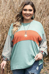 Plus Size Color Block Dropped Shoulder T-Shirt Teal Women's T-Shirts - Tophatter Daily Deals